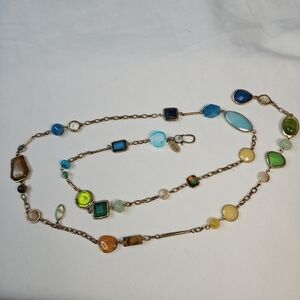 CHICOS Boho Chain Belt Faux Turquoise Cabochons Jewels Artsy Gold Tone Gypsy